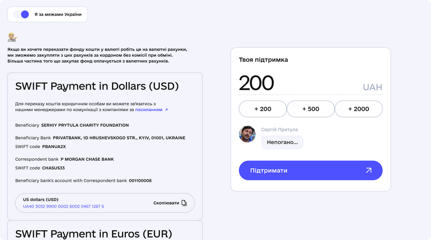 UX/UI design for Sergiy Prytula Charity Fund